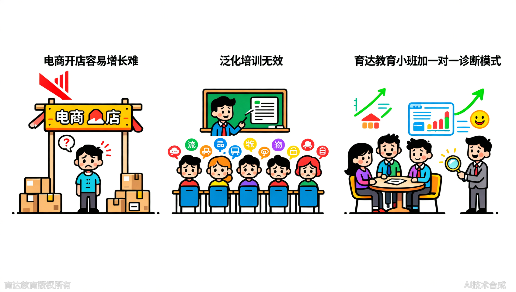 小班教学+一对一诊断，育达教育针对性提升店铺